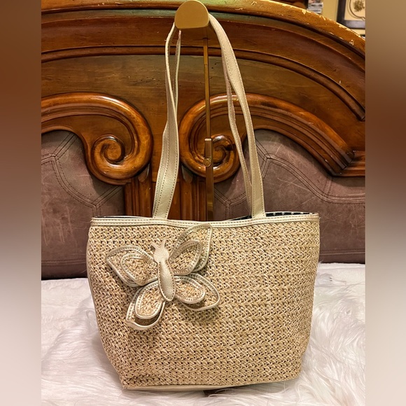 Bueno Handbags - Bueno Tan Canvas & Brown Leather Satchel with Gold Hardware
